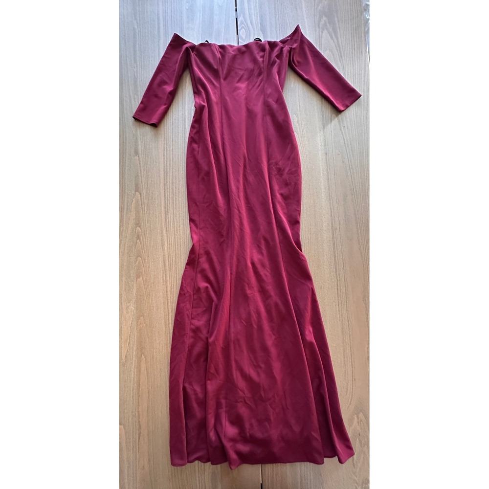 Burgundy Off the Shoulder Mermaid Gown Long Sleeve Formal Dress Size 8 MSAK0083